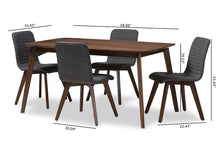Load image into Gallery viewer, Baxton Studio Sugar Mid-Century Modern Dark Grey Fabric Upholstered Walnut Wood Finished 5-Piece Dining Set
