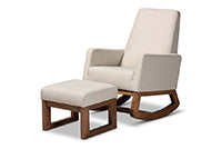 Load image into Gallery viewer, Baxton Studio Yashiya Mid-century Retro Modern Light Beige Fabric Upholstered Rocking Chair and Ottoman Set
