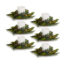 Load image into Gallery viewer, Arborvitae Foliage Candle Ring with Pinecone Accents (Set of 6)

