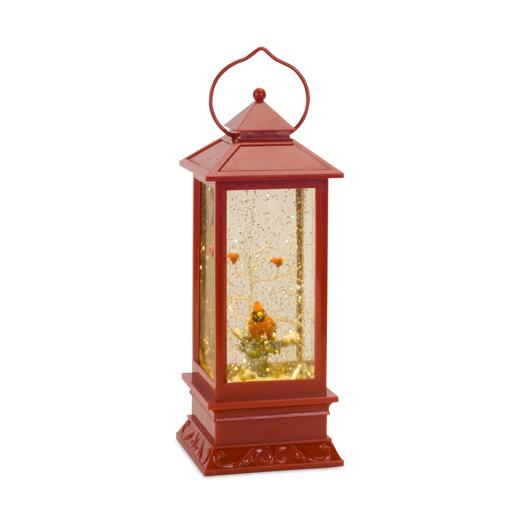 LED Snow Globe Lantern with Snowy Cardinals on Branch 11