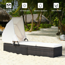 Load image into Gallery viewer, Chaise Cushioned Top Canopy Patio Rattan Lounge Chair with Tea Table

