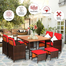 Load image into Gallery viewer, 9 Pieces Patio Rattan Dining Cushioned Chairs Set-Red
