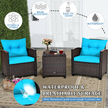 Load image into Gallery viewer, 3 Pcs Patio Rattan Furniture Set Cushioned Conversation Set Coffee Table-Turquoise
