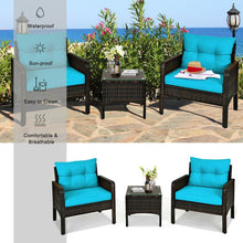 Load image into Gallery viewer, 3 Pcs Outdoor Patio Rattan Conversation Set with Seat Cushions-Turquoise

