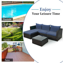 Load image into Gallery viewer, 5 Pieces Patio Rattan Sectional Furniture Set with Cushions and Coffee Table -Navy
