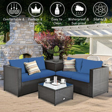 Load image into Gallery viewer, 4 Pieces Outdoor Patio Rattan Furniture Set with Cushioned Loveseat and Storage Box-Navy
