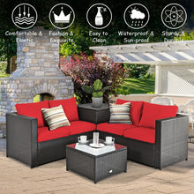 Load image into Gallery viewer, 4 Pcs Outdoor Patio Rattan Furniture Set with Cushioned Loveseat and Storage Box-Red
