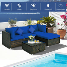 Load image into Gallery viewer, 5 Pcs Outdoor Patio Rattan Furniture Set Sectional Conversation with Navy Cushions-Navy
