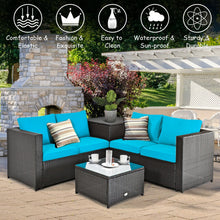 Load image into Gallery viewer, 4 Pcs Outdoor Patio Rattan Furniture Set with Cushioned Loveseat and Storage Box-Turquoise
