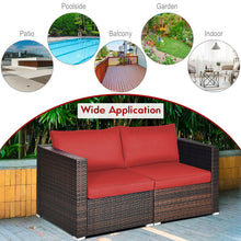 Load image into Gallery viewer, 2PCS Patio Rattan Sectional Conversation Sofa Set-Red

