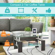 Load image into Gallery viewer, Rectangular Tempered Glass Coffee Table with Shelf-Black
