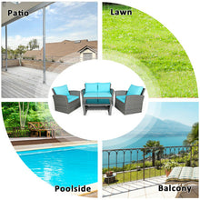 Load image into Gallery viewer, 4 Pieces Patio Rattan Furniture Set Sofa Table with Storage Shelf Cushion-Turquoise
