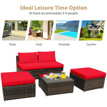 Load image into Gallery viewer, 5Pcs Patio Rattan Wicker Furniture Set Armless Sofa Ottoman Cushioned-Red
