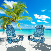 Load image into Gallery viewer, 2-Pack Folding Backpack Beach Chair 5-Position Outdoor Reclining Chairs with Pillow-Navy
