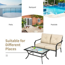 Load image into Gallery viewer, 2 Pieces Patio Outdoor Cushioned  Sofa Bench with Coffee Table-Beige
