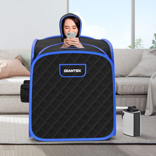 800W 2 Person Portable Steam Sauna Tent SPA with Hat Side Holes 3L Steamer-Black