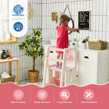 Load image into Gallery viewer, Kids Kitchen Step Stool with Double Safety Rails -Pink
