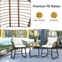 Load image into Gallery viewer, 3 Pieces Patio Rattan Bistro Set Cushioned Chair Glass Table Deck-White
