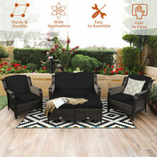Load image into Gallery viewer, 5 Pieces Patio Rattan Sofa Set with Cushion and Ottoman-Black

