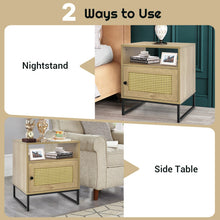 Load image into Gallery viewer, Wooden Side End Table with Cabinet and Rattan Decorated Door-Natural
