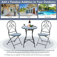 Load image into Gallery viewer, 2 Pieces Patio Folding Mosaic Bistro Chairs with Blue Floral Pattern
