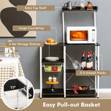 Load image into Gallery viewer, 4-tier Kitchen Baker&#39;s Rack with Basket and 5 Hooks-Black
