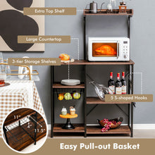 Load image into Gallery viewer, 4-tier Kitchen Baker's Rack with Basket and 5 Hooks-Dark Brown
