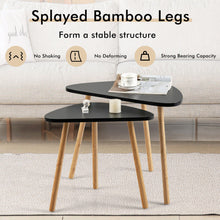 Load image into Gallery viewer, Set of 2 Modern Nesting Coffee Tables Triangular Tabletop Bamboo Legs
