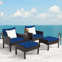 Load image into Gallery viewer, 5 Pieces Patio Rattan Sofa Ottoman Furniture Set with Cushions-Navy
