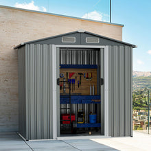 Load image into Gallery viewer, 6 x 4 Feet Galvanized Steel Storage Shed with Lockable Sliding Doors-Gray
