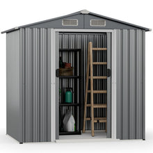 Load image into Gallery viewer, 6 x 4 Feet Galvanized Steel Storage Shed with Lockable Sliding Doors-Gray
