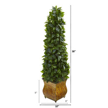 Load image into Gallery viewer, 38&quot; Sweet Bay Cone Topiary Artificial Tree in Decorative Metal Planter
