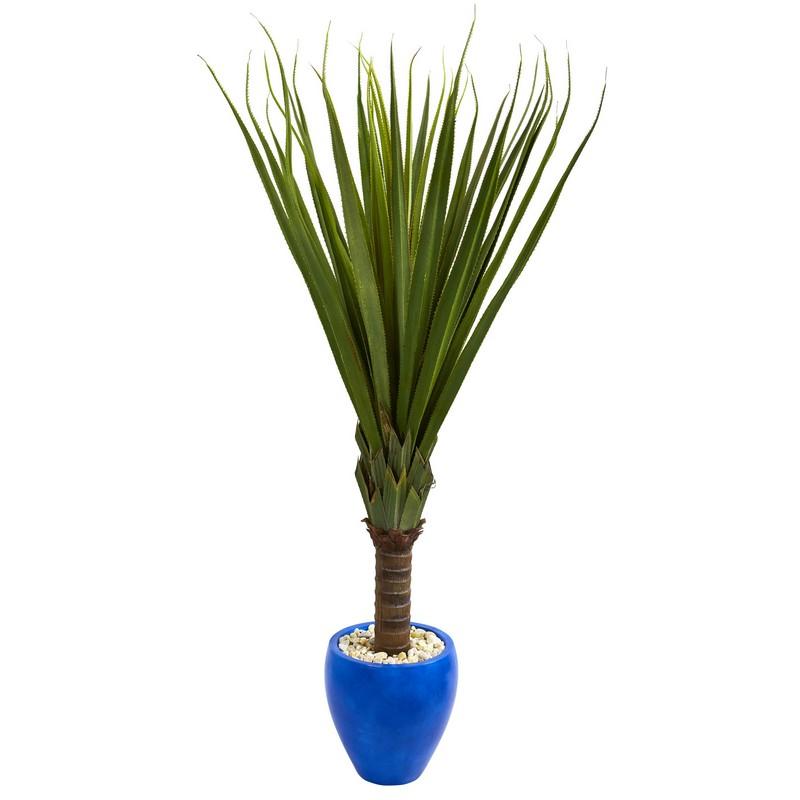 5.5' Spiky Agave Artificial Plant in Blue Oval Planter