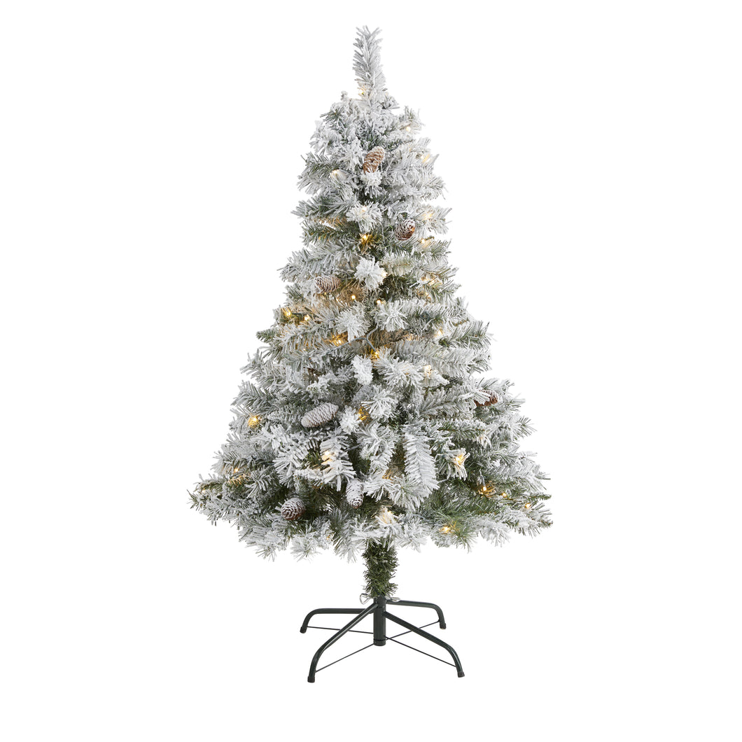 4' Flocked White River Mountain Pine Artificial Christmas Tree w/ Pinecones