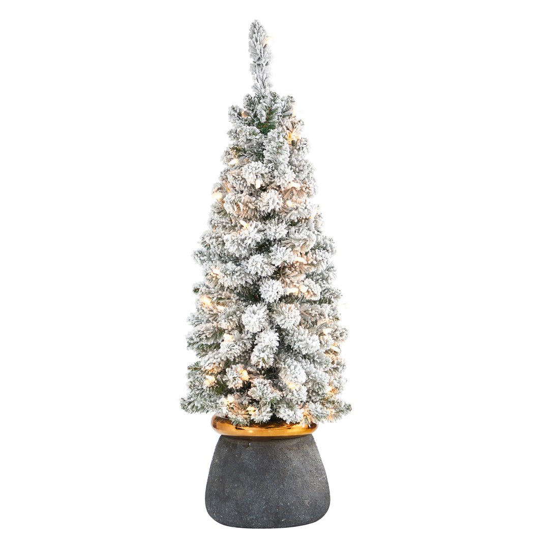 40' Flocked Pencil Artificial Christmas Tree w/ 50 Clear Lights & 132 Bendable