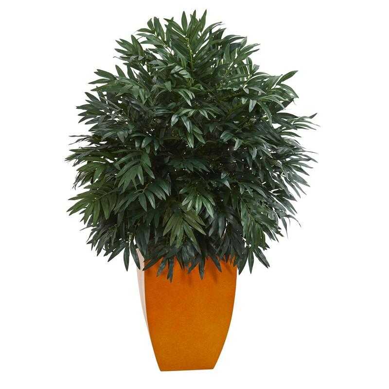 4' Triple Bamboo Artificial Plant in Orange Planter