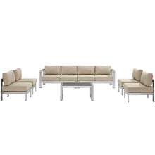 Load image into Gallery viewer, Shore 7 Piece Outdoor Sectional Sofa Set in Silver Beige
