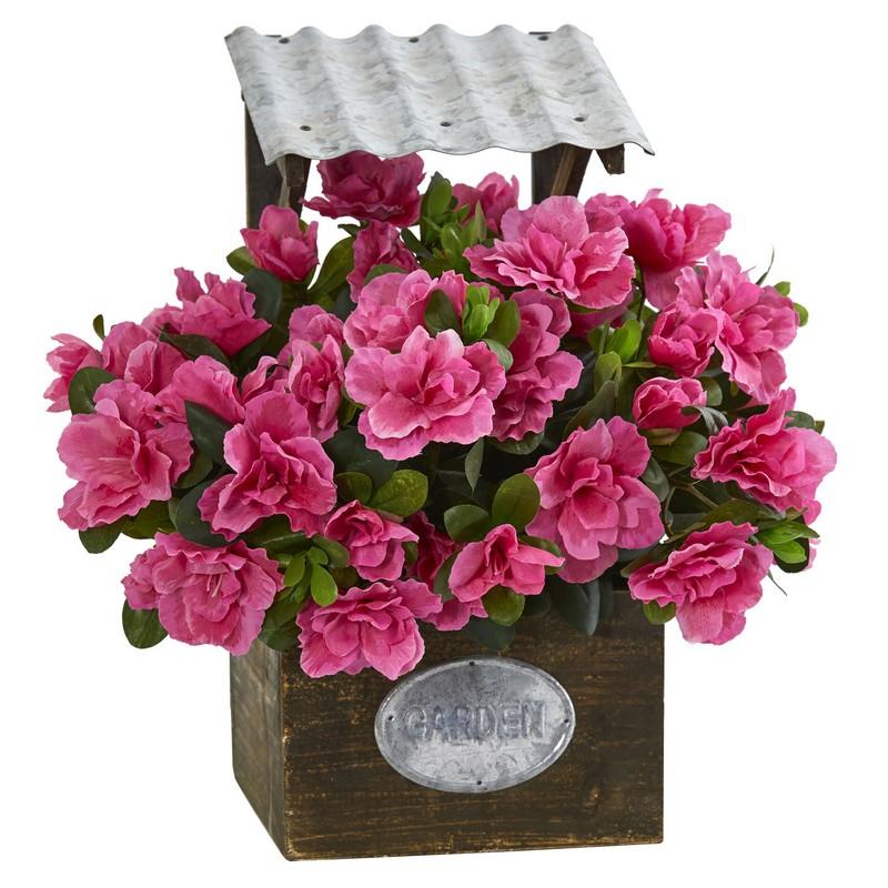 Azalea Artificial Plant in Tin Roof Wood Planter