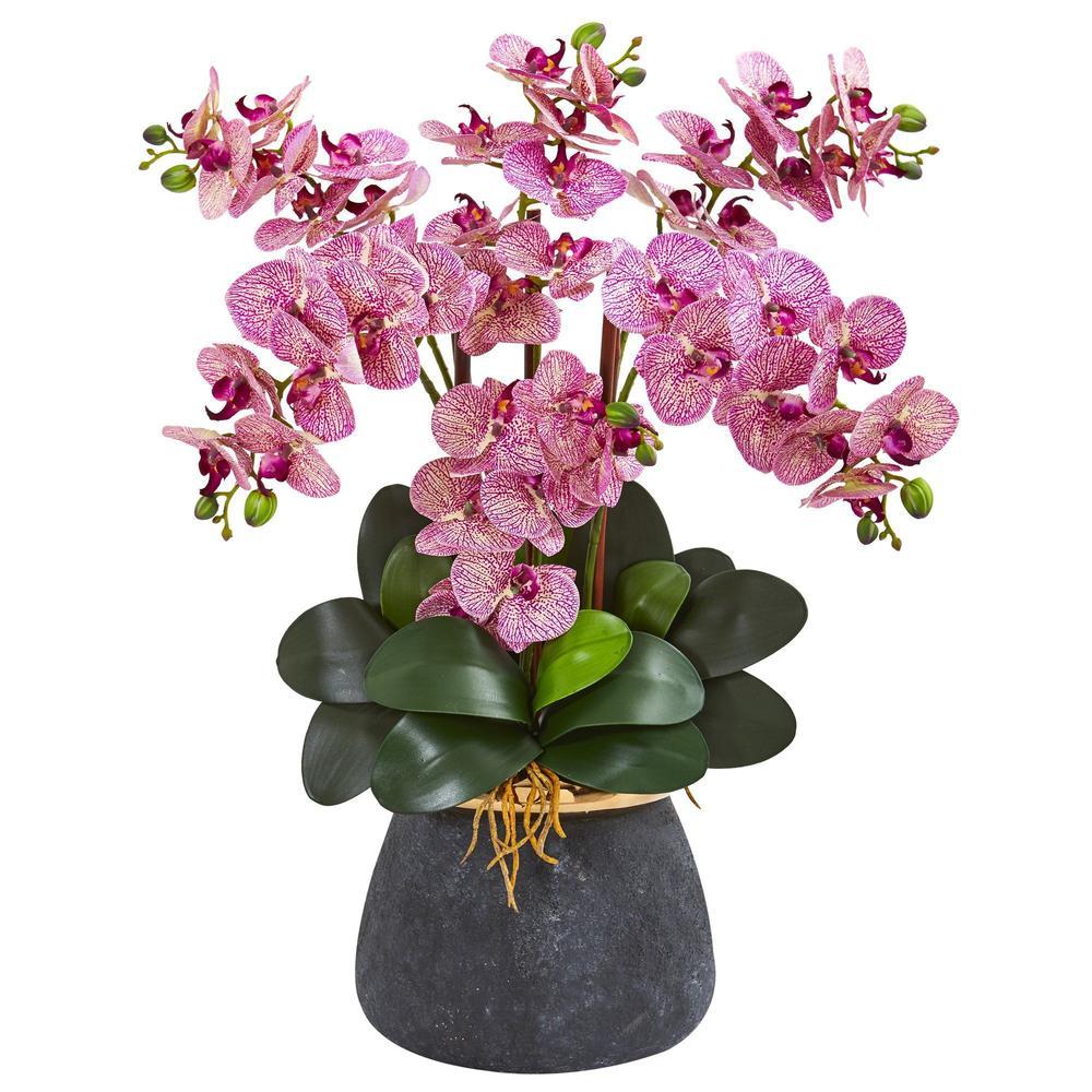 Phalaenopsis Orchid Artificial Arrangement in Stoneware Vase