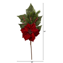 Load image into Gallery viewer, 31&quot; Poinsettia, Berries and Pine Artificial Flower Bundle (Set of 3)

