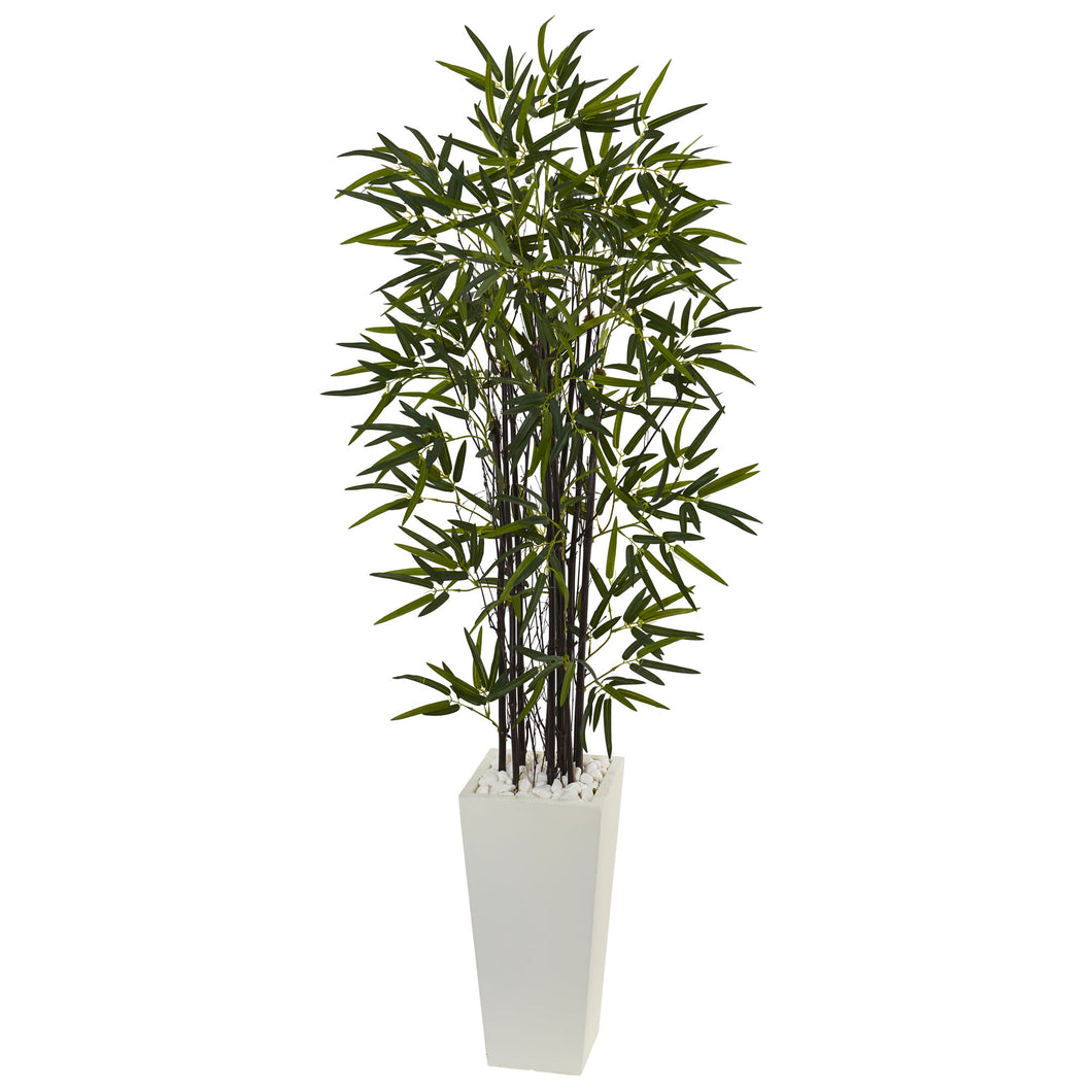 5.5' Black Bamboo Artificial Tree in White Tower Planter