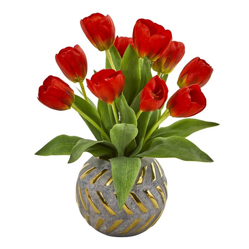 Tulip Artificial Arrangement in Decorative Vase
