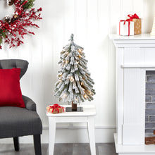 Load image into Gallery viewer, 2&#39; Flocked Gr&amp; Alpine Artificial Christmas Tree w/35 Clear Lights &amp; 111 Bendable

