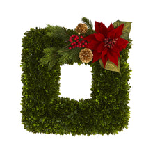 Load image into Gallery viewer, 16&quot; Tea Leaf and Poinsettia Artificial Square Wreath
