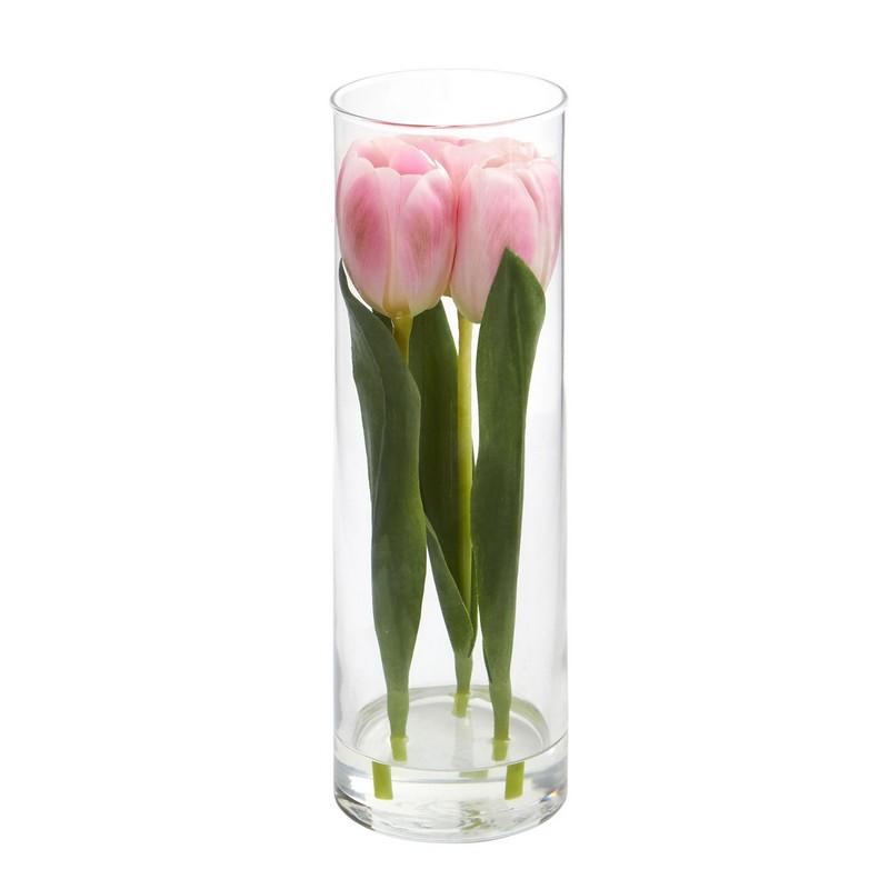 Tulips Artificial Arrangement in Glass Vase