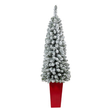 Load image into Gallery viewer, 4.5' Flocked Pencil Artificial Christmas Tree w/ 100 Clear Lights &amp; 216 Bendable
