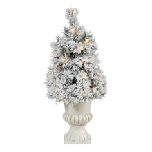 Load image into Gallery viewer, 28&#39; Flocked Artificial Christmas Tree with 30 Clear LED Lights in White Urn
