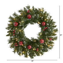 Load image into Gallery viewer, 24&quot; Frosted Artificial Christmas Wreath with 50 Warm White LED Lights
