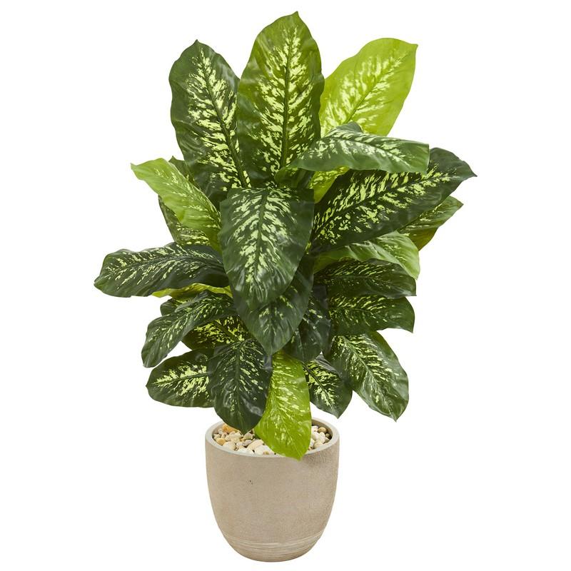 4' Dieffenbachia Artificial Plant in Sandstone Planter (Real Touch)