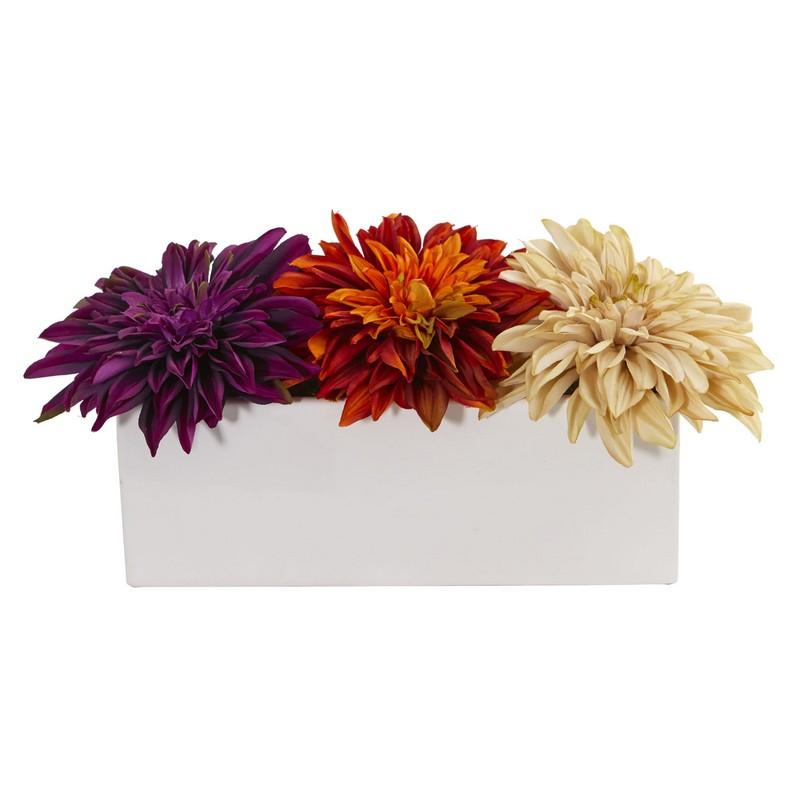 Dahlia Artificial Arrangement in White Planter